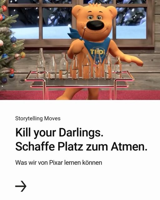 In dieser Serie teilen wir die berühmten Pixar-Storytelling-Regeln – neu gedacht für Marken, Content & Charakter.  Heute: Streichen kann schmerzhaft sein – ist aber oft genau das, was deiner Story Kraft gibt. Weniger ist nicht leerer, sondern klarer.  #ContentClarity #SimplicitySells #Pixar #Storytelling #BeCharacter